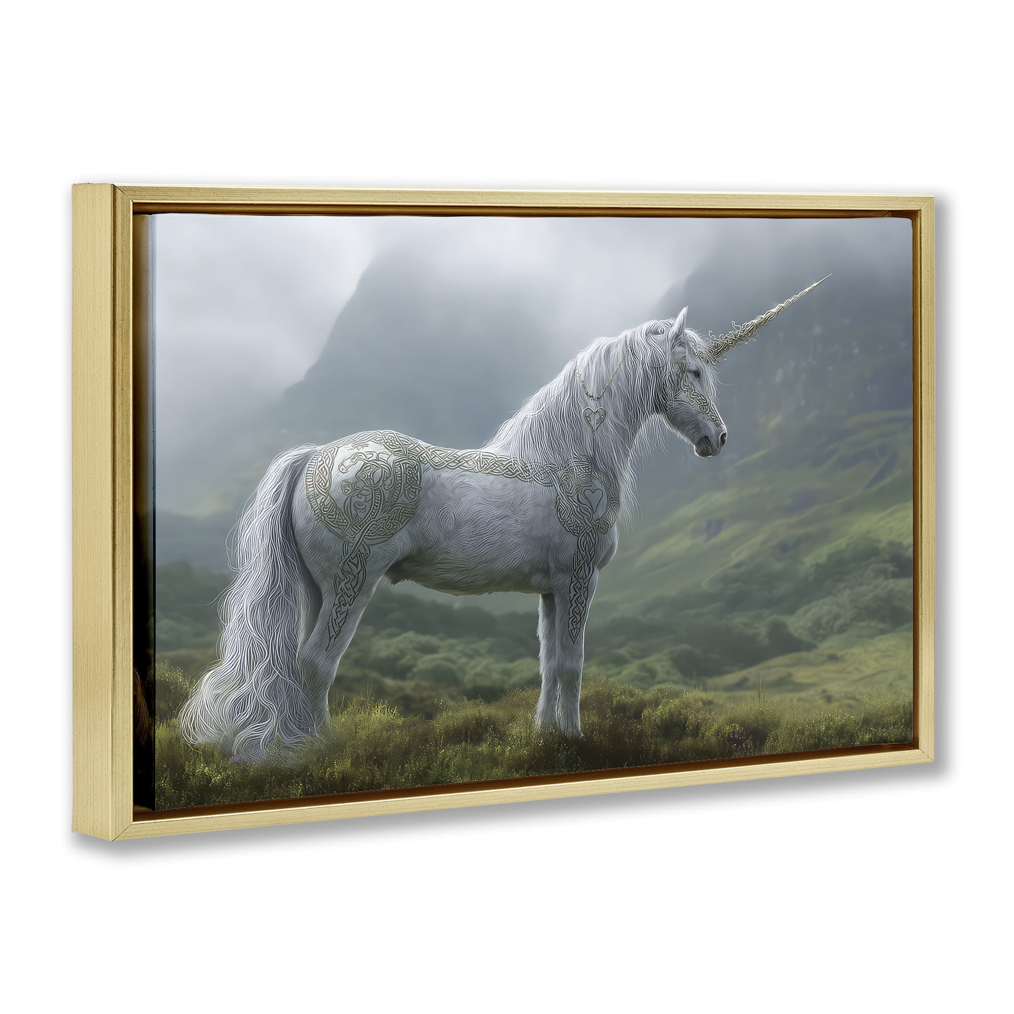 Stupell Industries Elegant Celtic Unicorn Gold Framed Floater Canvas Wall Art, design by The Wands Want
