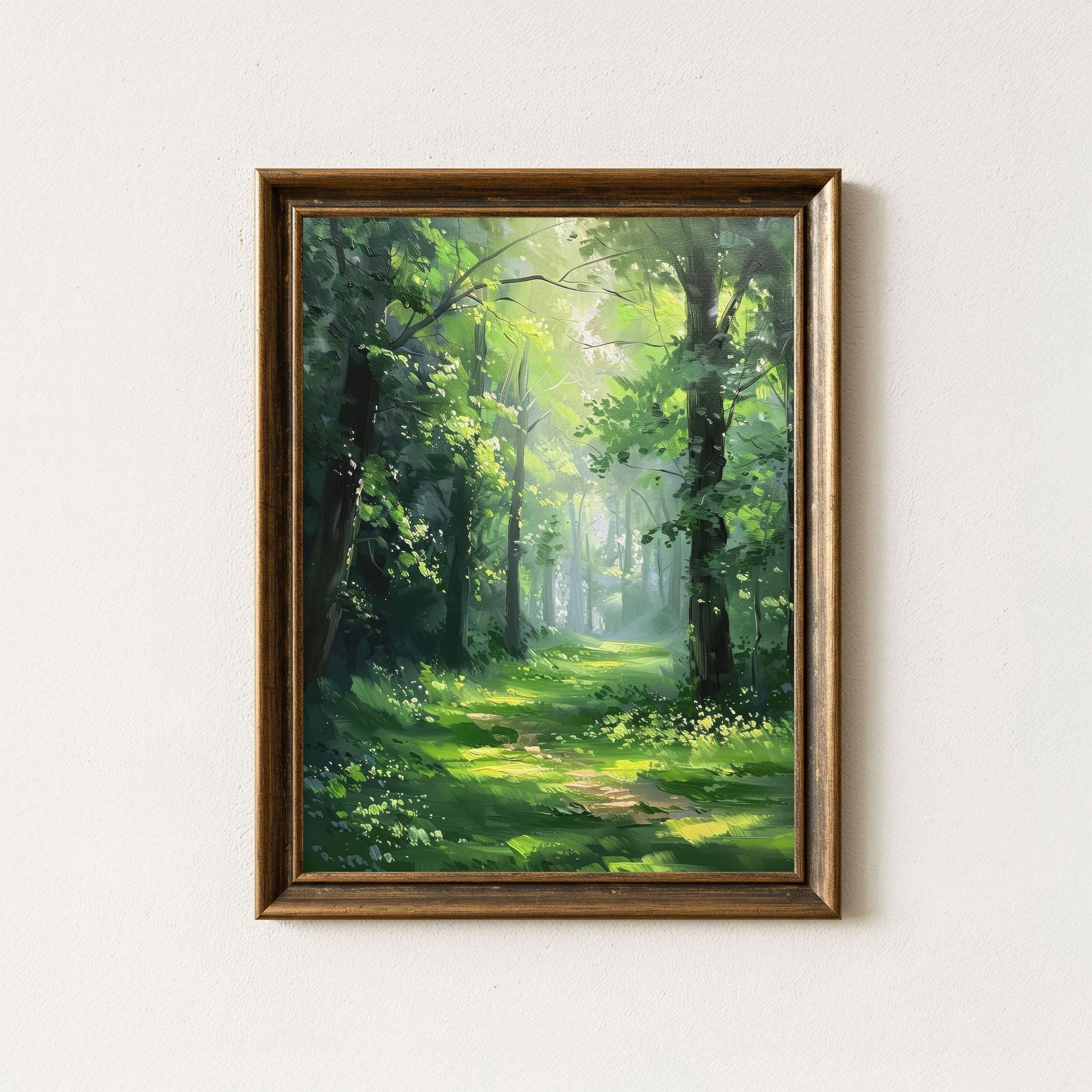 Dappled Sunlight Forest Poster Impressionist Woodland Oil Painting Style , Poster Print Only