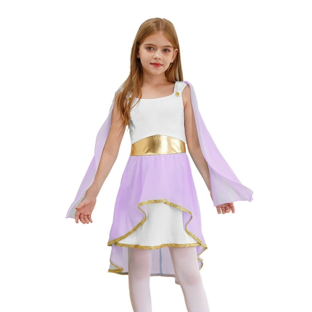 Mufeng Costume de Fête Cosplay Princesse Grecque Ancienne pour Filles Sans Manches Cape en Tulle Asymétrique Robe Fluide Lavande 6