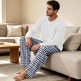 thumbnail image 4 of VV AVEORS Mens Pajama Set Bamboo Viscose Soft Pijamas Sets Plaid Long Sleeve Full Length Pants Pjs Check Sleepwear With Pockets White 3XL, 4 of 7