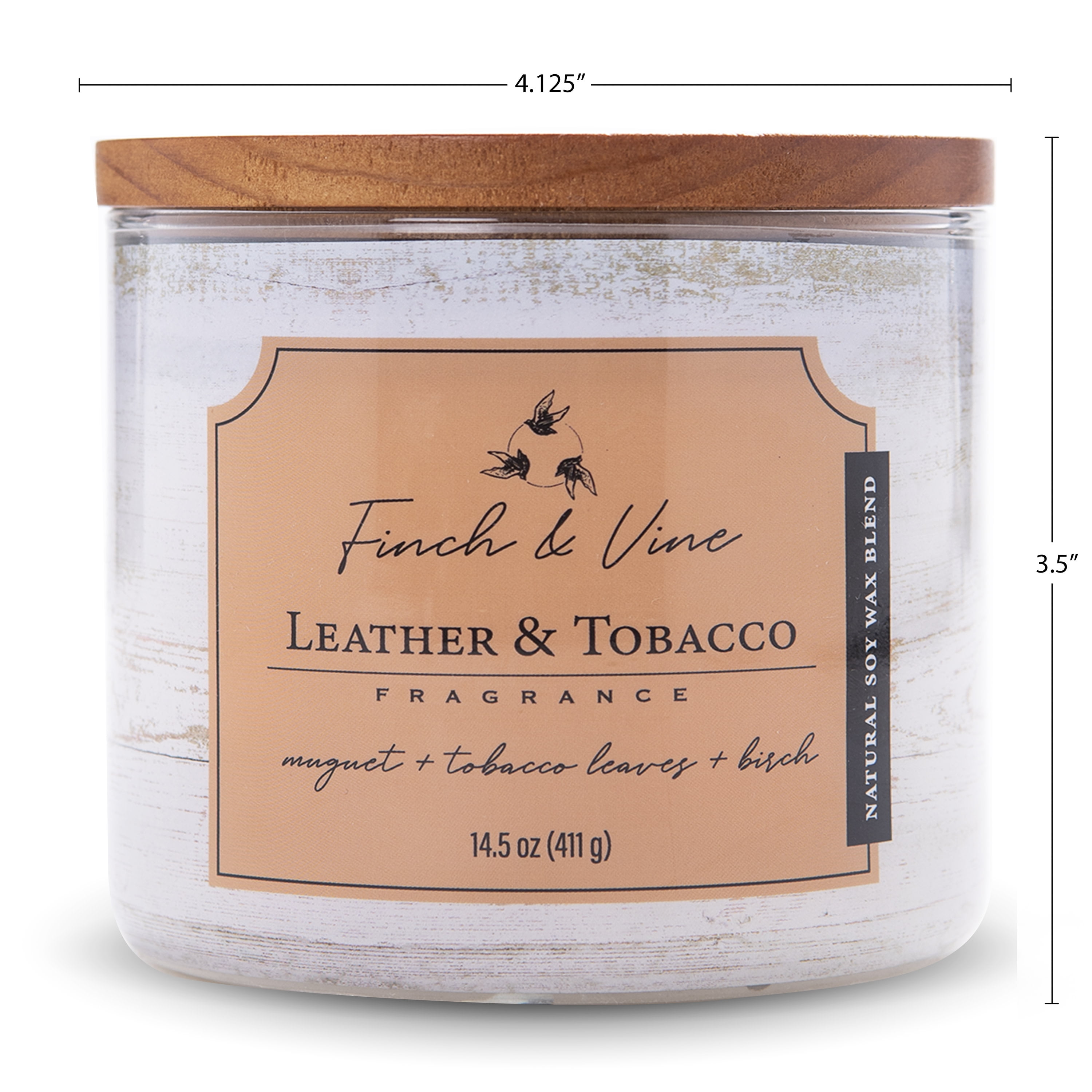 Carolina Candle Leather & Tobacco 14.5Oz, 3 Wick Candle, White