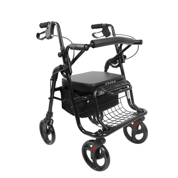 KMINA - Rollator Wheelchair Combo Narrow, 2 in 1 Rollator Walker & Transport Chair Black