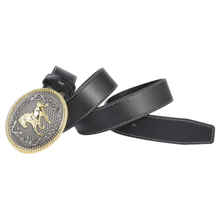 Baosity Adjustable Men's Leather Cowboy Belt, Black