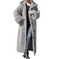 thumbnail image 2 of Abrigo de invierno para mujer, informal, mezcla de algodón, abrigo con capucha, cárdigan largo de punto grueso, 2 of 4