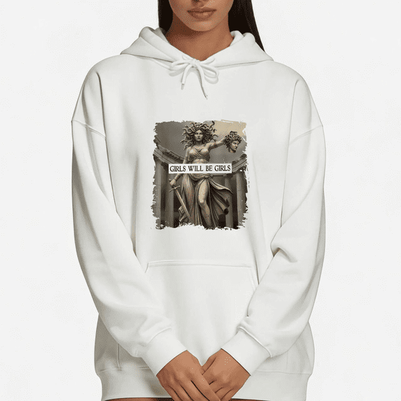 White Print hoodie Graphic Sweatshirt S-2XL Greek Myth Medusa Print Edgy Feminist Casual Comfort Tops