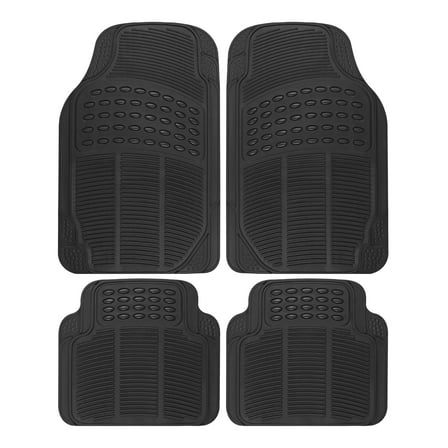 BDK All Weather Rubber Floor Mats for Car SUV & Truck - 4 Pieces Set (Front & Rear), Trimmable, Heavy Duty Protection (Black)