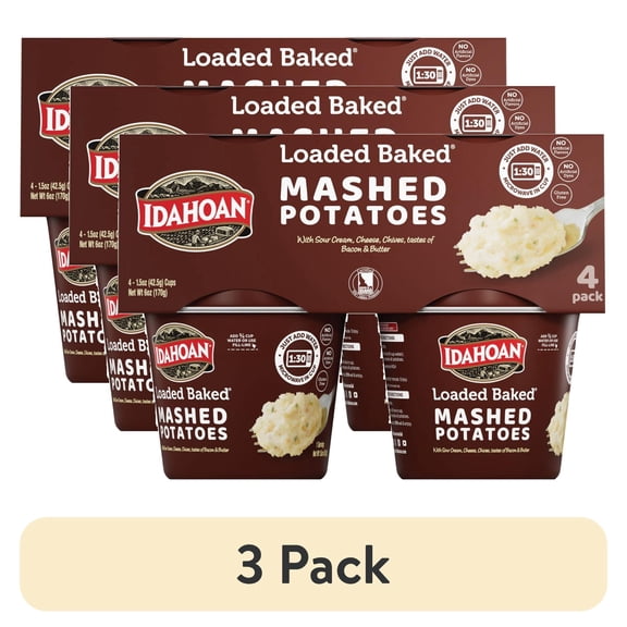 (3 pack) Idahoan Loaded Baked Mashed Potatoes, 1.5 oz Cup (Pack of 4)