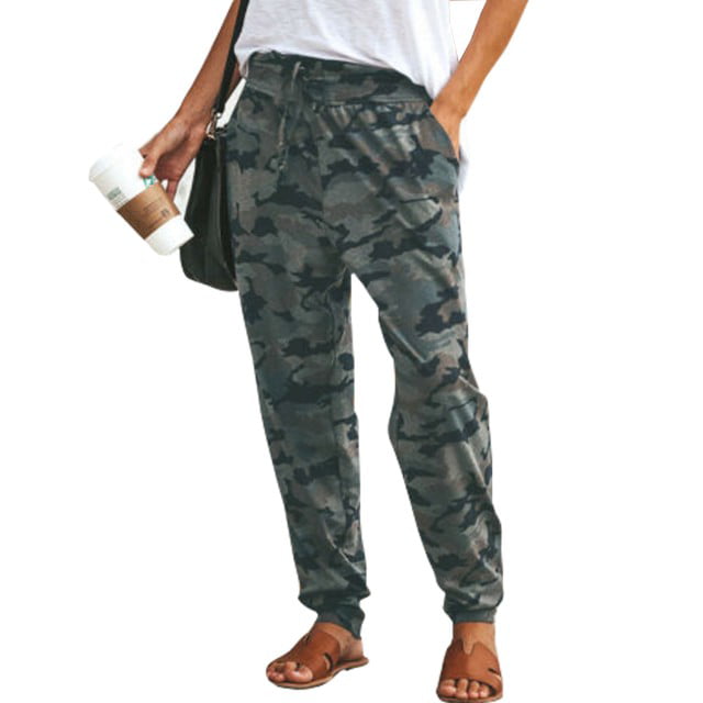 Kaitobe Womens Elastic High Waisted Camouflage Camo Baggy Jogger Workout Pants with Belt Pockets Cargo Pants for Women 