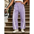 thumbnail image 2 of Women's Baggy Wide Leg Pants Casual Drawstring Elastic Waisted Contrast Color Workout Y2K Track Pants, 2 of 6