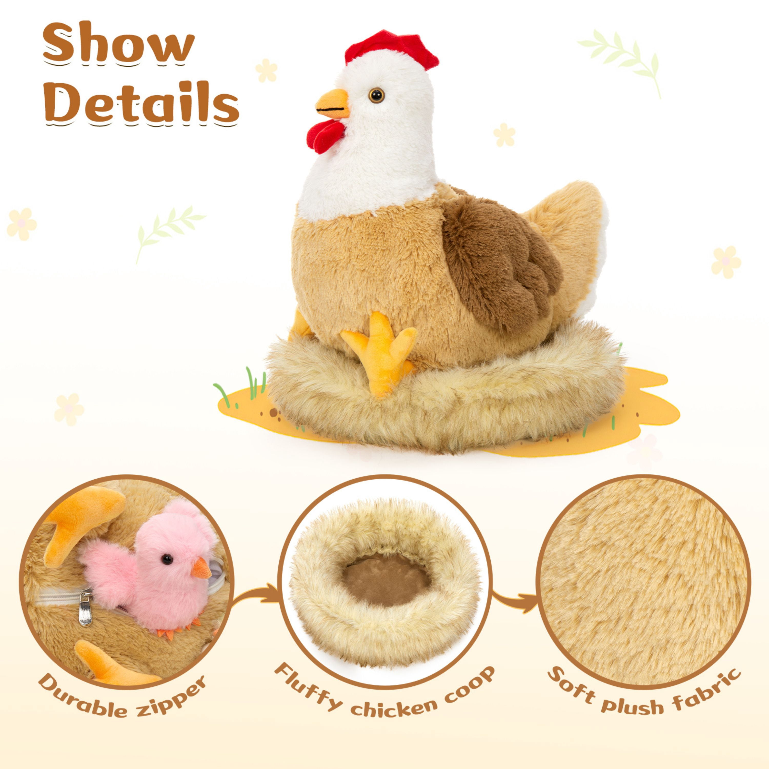 Tezituor 7Pcs Chicken Stuffed Animals 14'' Stuffed Hen with Baby Chicks, Eggs, and Nest House Plush Farm Stuffed Animals