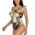 thumbnail image 3 of Picia Oil Painting Flower Cow Pattern Women's One Piece Swimsuits,One Shoulder Swimwear Asymmetric ,Ruffle Monokinis Bathing Suits,High Waisted Flattering Bathing Suits-Small, 3 of 8