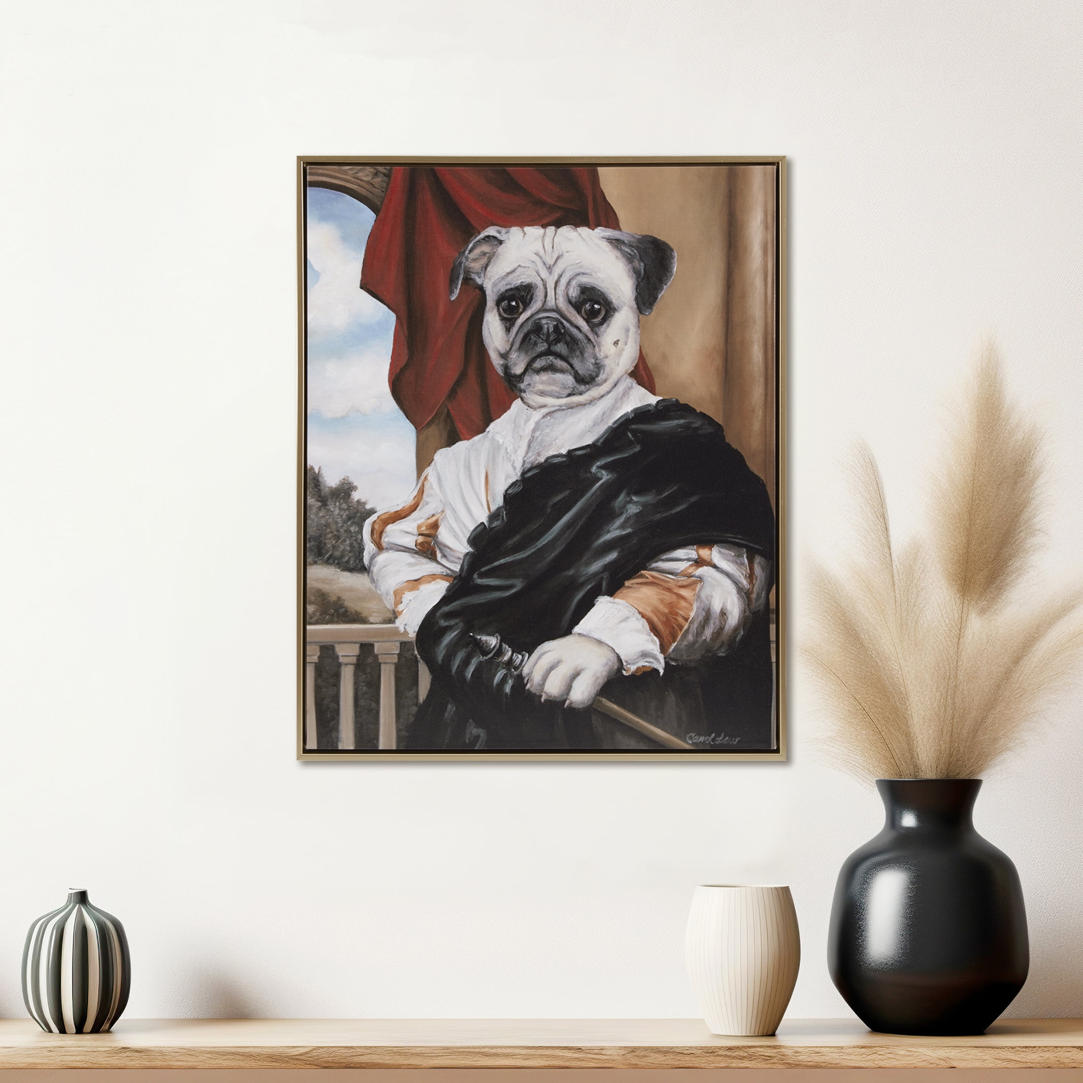 MAYEERTY Captain's Guard Pug Framed Canvas Wall Art