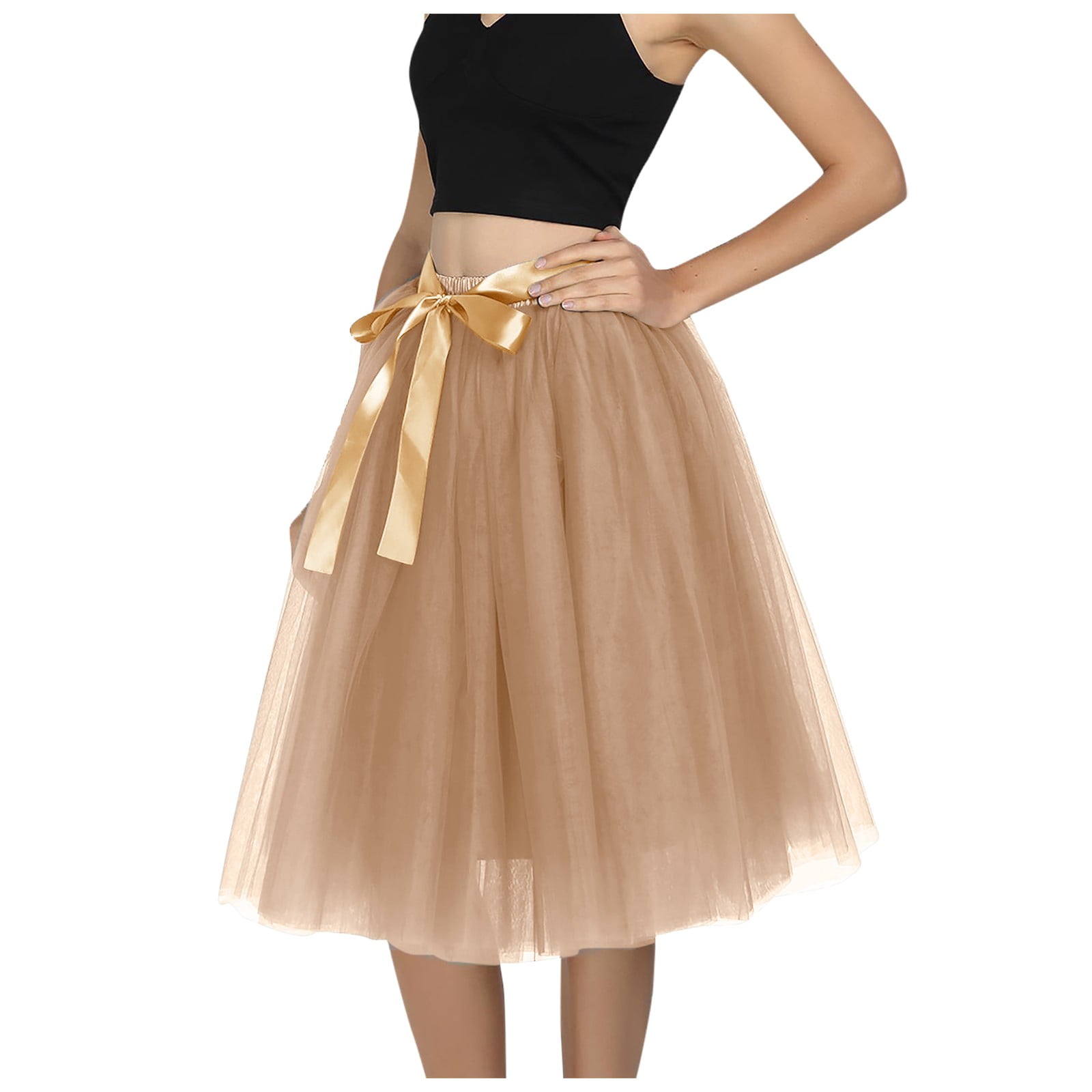 HAXMNOU Women's A Line Short Knee Length Tutu Tulle Prom Party Skirt Khaki  One Size - Walmart.com