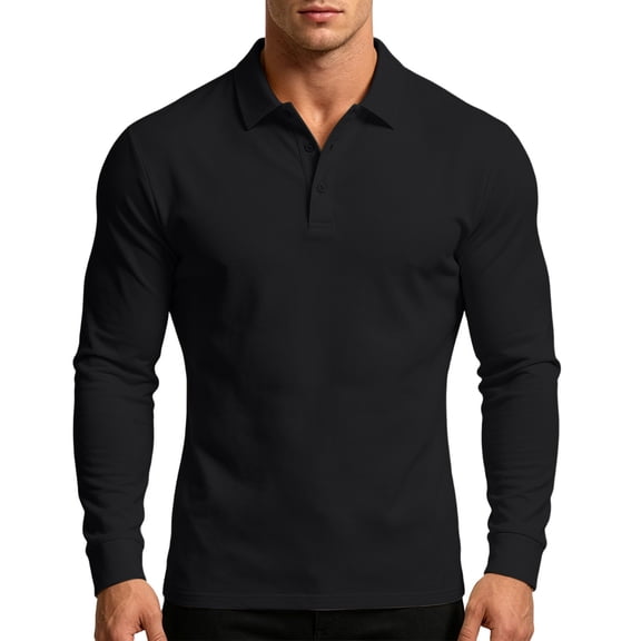 Dazajoo Long Sleeve Pocket Shirts for Men Big and Tall Fall Collared Button Up Shirt Casual Office Work Athletic Business Golf Pullover Tops Black,M