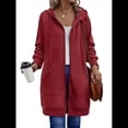 thumbnail image 2 of Sudadera con Capucha y Cremallera para Mujer, de Larga, de Forro Extragrande, Informal, con Bolsillo, para Otoño Rojo M, 2 of 8