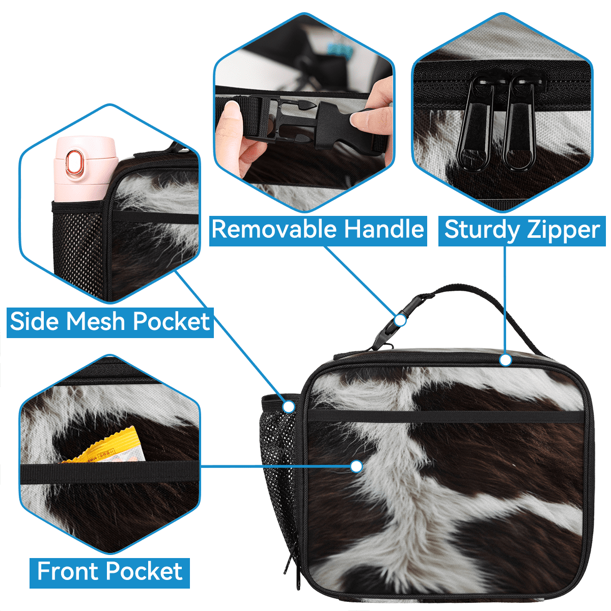 Herdesigns Cow Print Western Animals Large Backpack Set with Lunch Box Lightweight Water Resistant Travel Laptop Backpacks Casual Daypacks for Women Men