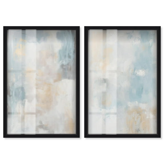 Neutral Modern Min Abstract 2 Panel Set Shadowbox Print Minimalist Wall Decor by Art Remedy, Black Frame, 10 x 15