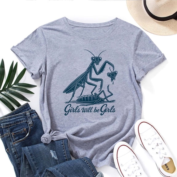 Halloween Women's T-Shirt Vintage Girls Will Be Girls Tee Funny Graphic T-Shirt Cotton Casual Short Sleeve Top