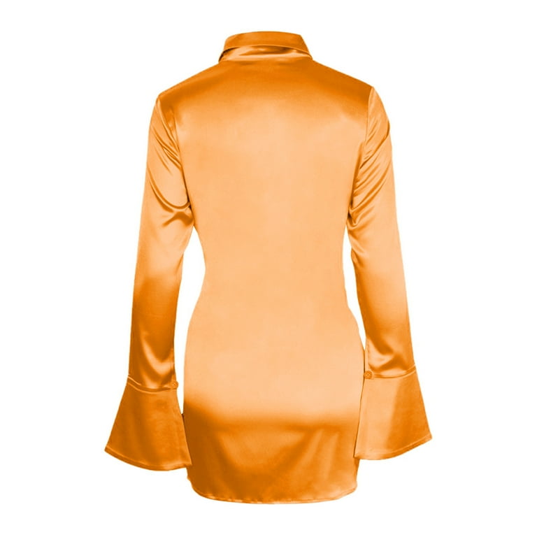 knee length dresses for ladies Quinton Pink Satin Long Sleeve Tie Mini Dress main image 0