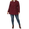 thumbnail image 5 of Women's Plus Size Notched Lapel Double Breasted Long Coat for Stylish Winter Wear 1X Burgundy, 5 of 9