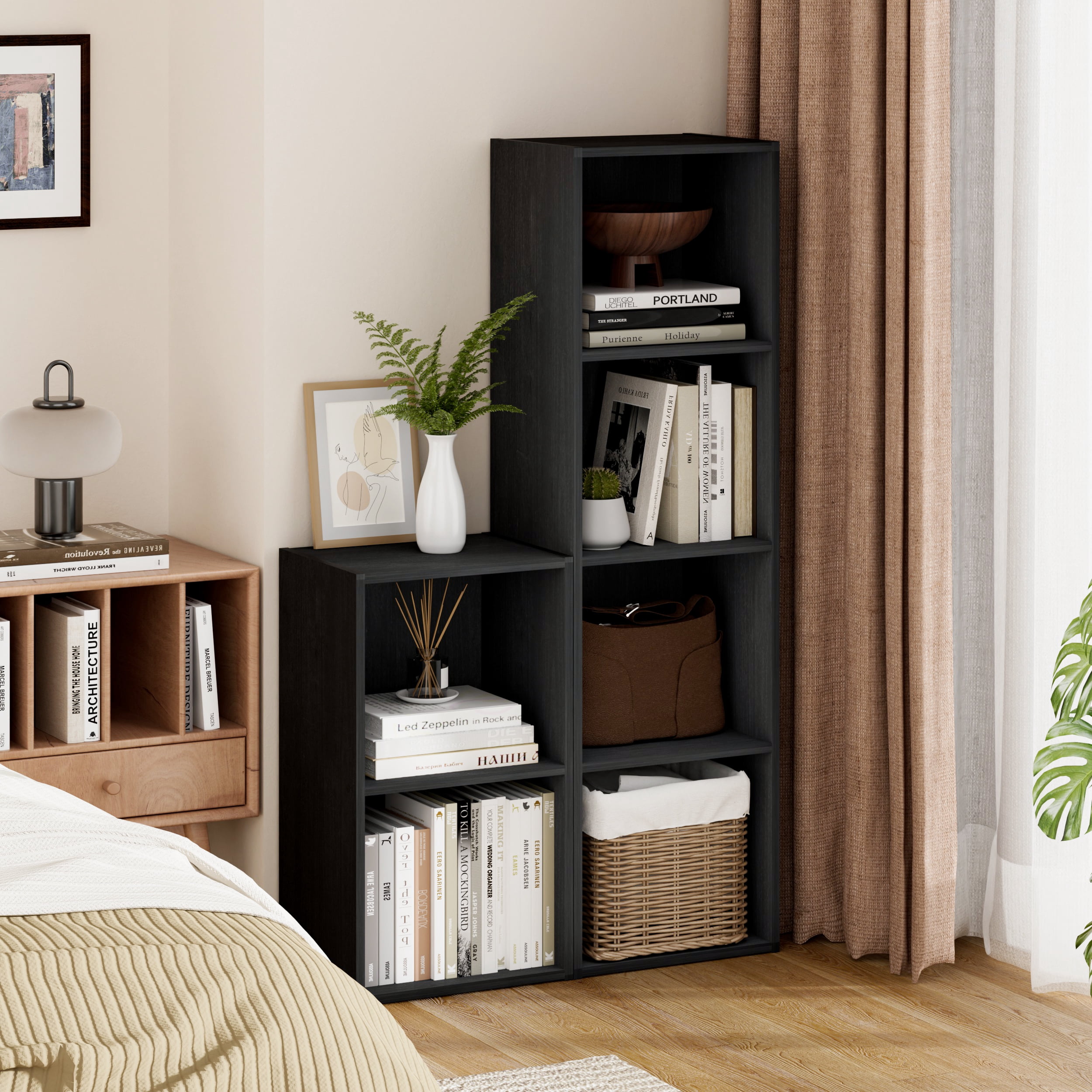 HOMLUX 9" x 12" x 42" Storage Shelf 4 Tier Cube Bookcase, Suitable for Small Space, Black