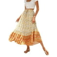 thumbnail image 3 of Maxi Skirts for Women Summer Boho Long Flowy Floral Elastic High Waist Skirt Casual Travel Skirt Orange Color L, 3 of 10