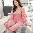 thumbnail image 3 of BONIXOOM Christmas Pajamas For Women Matching Family Christmas Pajamas Sleepwear Drawstring Long Sleeve Sleep Pants Solid Pink M, 3 of 5