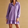 thumbnail image 2 of Levmjia Women's Dress Long Sleeve Polo Collar Quarter Zip Sweater Dress Casual Loose Fit Ruffle Hem Mini Dress Solid Color Fall Winter Dresses, 2 of 6