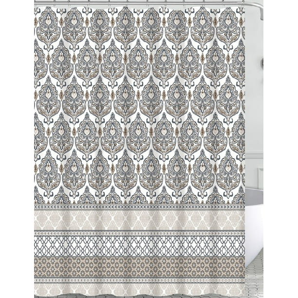Charcoal Grey Tan White Fabric Shower, Tan And Gray Shower Curtains