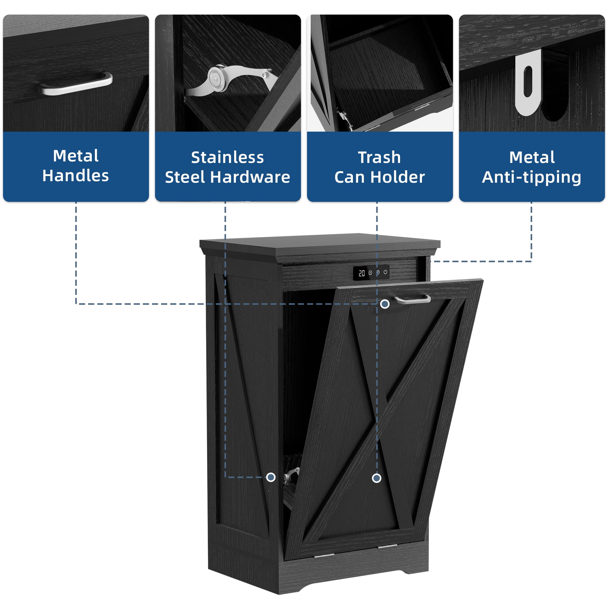Joywind 13 Gallon Tilt-Out Trash Can Cabinet – Hidden Kitchen Trash Bin with Odor Control & Negative Ion, Pet-Proof Design –Black