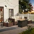 thumbnail image 5 of JOIVI 6 Pieces Patio Furniture Set with 45” Gas Fire Pit Table, Wicker Outdoor Rattan Sectional Sofa Furniture Conversation Set with 50,000 BTU Patio Propane Fire Pit and Coffee Table, Brown, 5 of 10