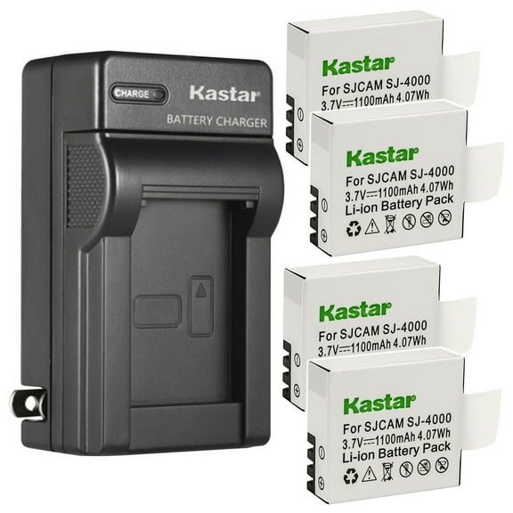 Kastar 4-Pack Battery and AC Wall Charger Replacement for Eko Ultra HD 4K Wifi, Evolveo MiniDVR DV, Evolveo Sportcam A8, Evolveo Sportcam W7, Evolveo Sportcam W8, QUMOX SJ4000, QUMOX SJ4000 WiFi