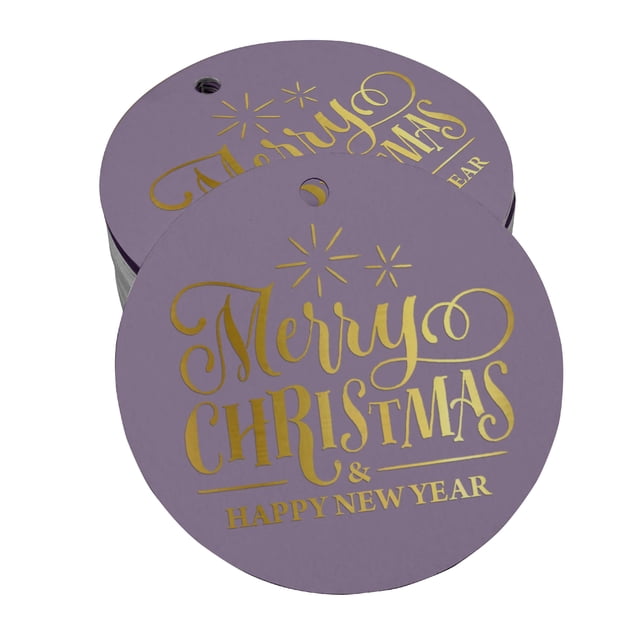 Inkdotpot Gold Foil Paper Hang Tags Merry Christmas & Happy New Year Text Favor Tags 100 Pieces