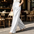 thumbnail image 6 of Maplenight Womens Satin Lounge Pants Wide Leg High Waist Sleep Pants Vacation Casual Trousers with Pockets, 6 of 7