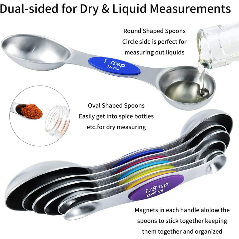 Measuring Cups and Spoons Set Stainless Steel Including 8 Stackable Measuring Cup 8 Double Sided Magnetic Measuring Spoons with 1 Leveler for Dry