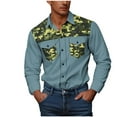thumbnail image 4 of SERTG Men's Camouflage Print Lapel Shirt Fall Winter Long Sleeve Workwear Shirt Button Pockets Casual Shirt(Sky Blue,3XL), 4 of 7