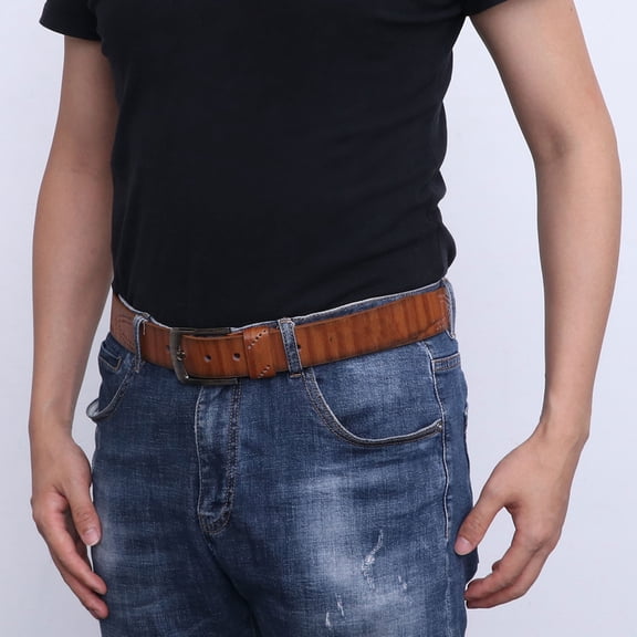 PENIKOKO Men's Brown Adjustable PU Belt with Pin Buckle, Retro Vintage Style for Jeans, Pants, and Dress
