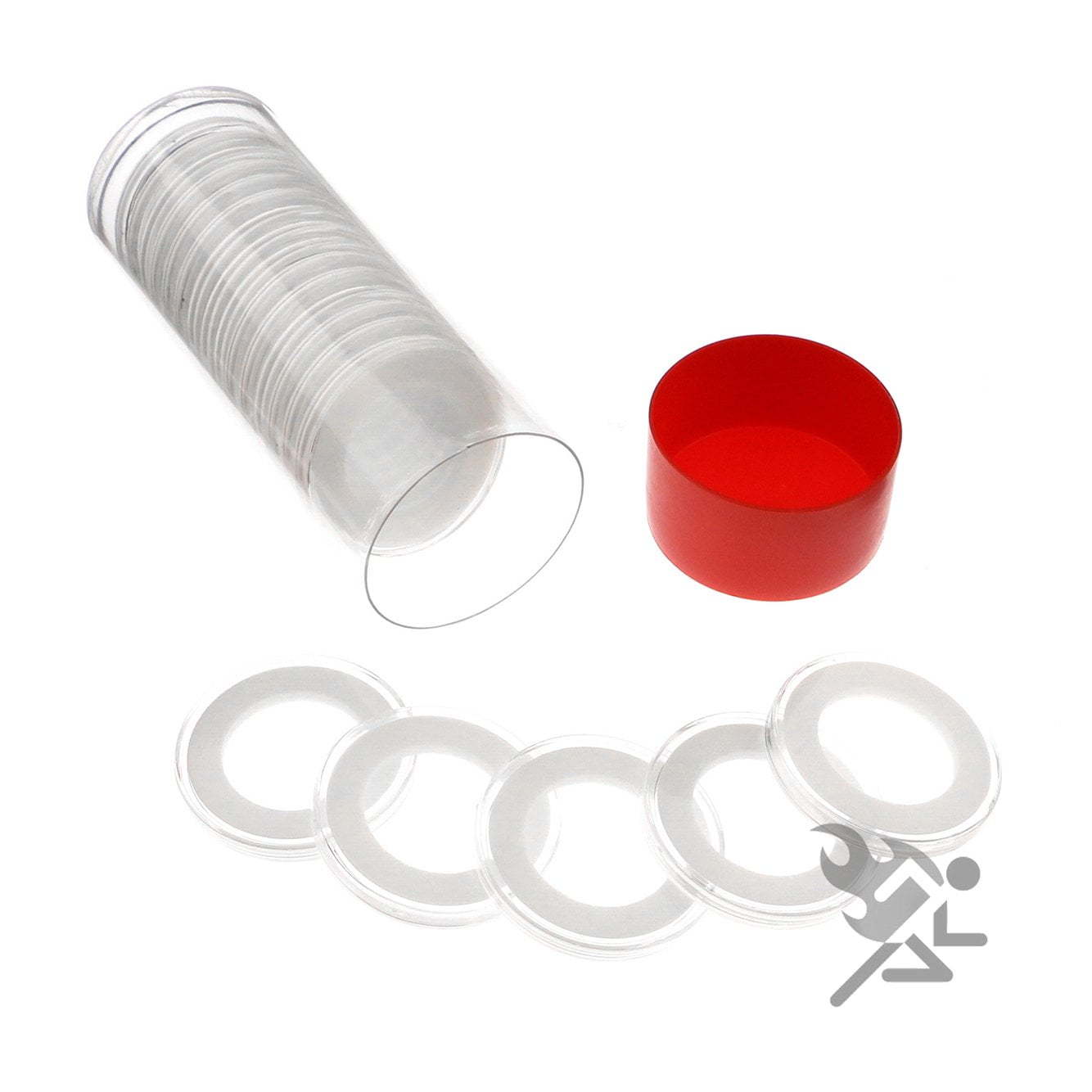 (1) Airtite Coin Holder Storage Container & (20) White Ring 27mm Airtite Coin Holder Capsules