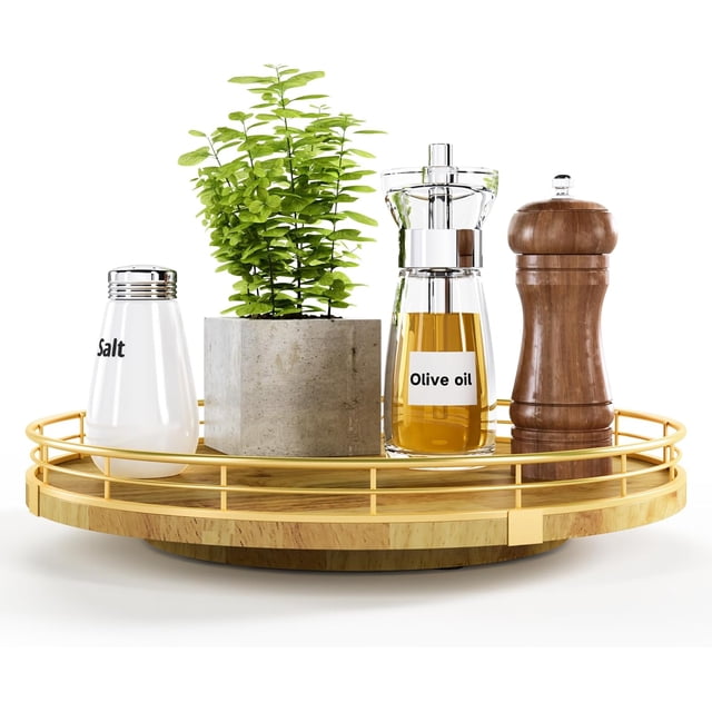 czcpp-Farmhouse Oak 12" Lazy Susan Turntable Organizer for Cabinet, Round Wooden Lazy Susan Organization and Storage for Dining Table, Pantry, Kitchen, Countertop, Cupboard,Home Decor