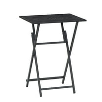 Black 2-Piece Folding TV Tray Table No Assembly Required Portable Sofa Side Table, Industrial Snack Table for Small Spaces, Space-Saving Easy to Fold Wood Rustic