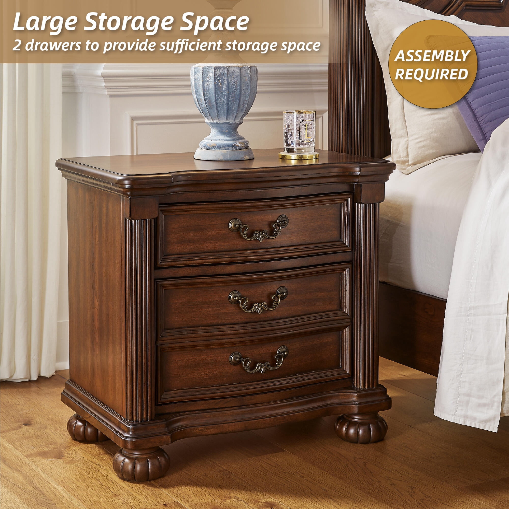 Signature Design by Ashley Lavinton Nightstand - 3 Drawer Traditional Bedroom End Table with Hidden Tray - Brown