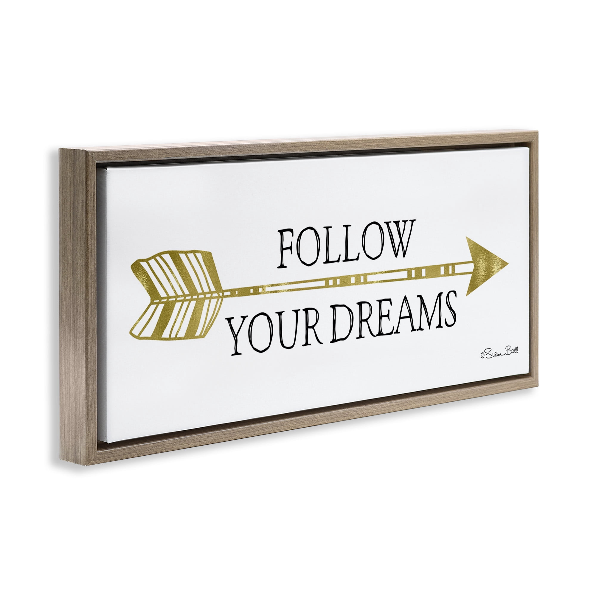 Stupell Industries Follow Your Dreams with Arrow Inspirational Painting Brown Floater Framed Canvas Art Print Wall Art, 31 x 14