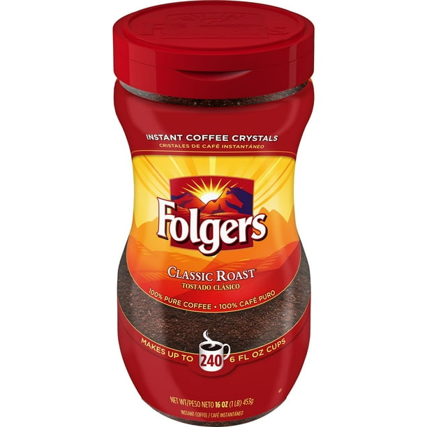 Folgers Classic Roast Instant Coffee Crystals 16 Ounce Jar Walmart Com Walmart Com