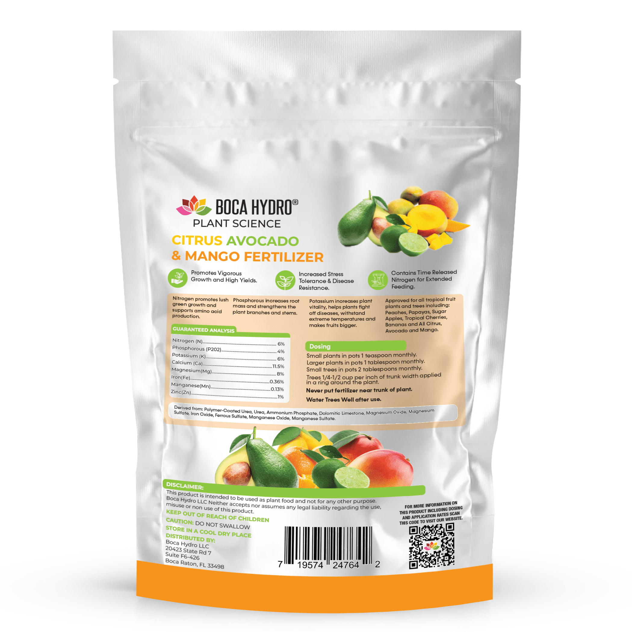 Boca Hydro Citrus, Avocado & Mango Granular Fertilizer 6-4-6 + 11.5% Calcium | Premium Tropical Fruit Tree Food for Citrus, Mango, Avocado, Banana, Papaya, Guava | Slow Release 6 Week Formula