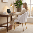 thumbnail image 2 of Ktaxon Vanity Makeup Chair with Teddy Velvet, Shell Design Accent Desk Chair with Lumbar Pillow and Gold Legs, Office Seating for Women White, 2 of 9