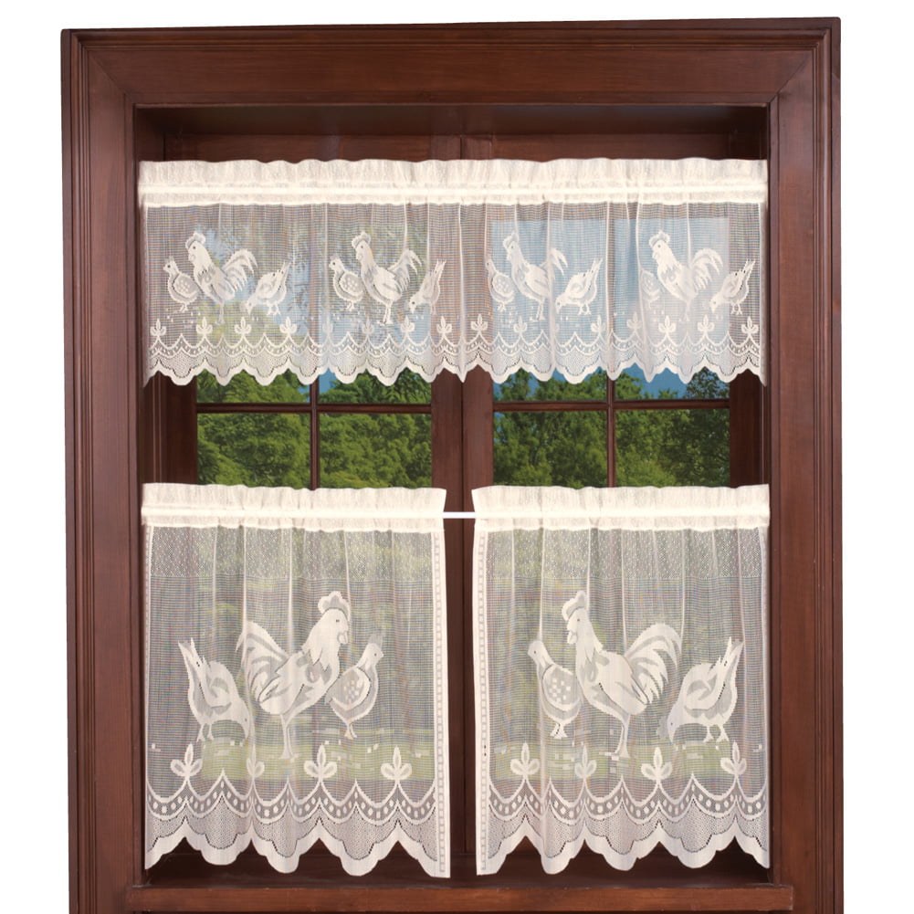 Live Laugh Love Rooster Eggs 36L Tier and Valance Curtain Set 