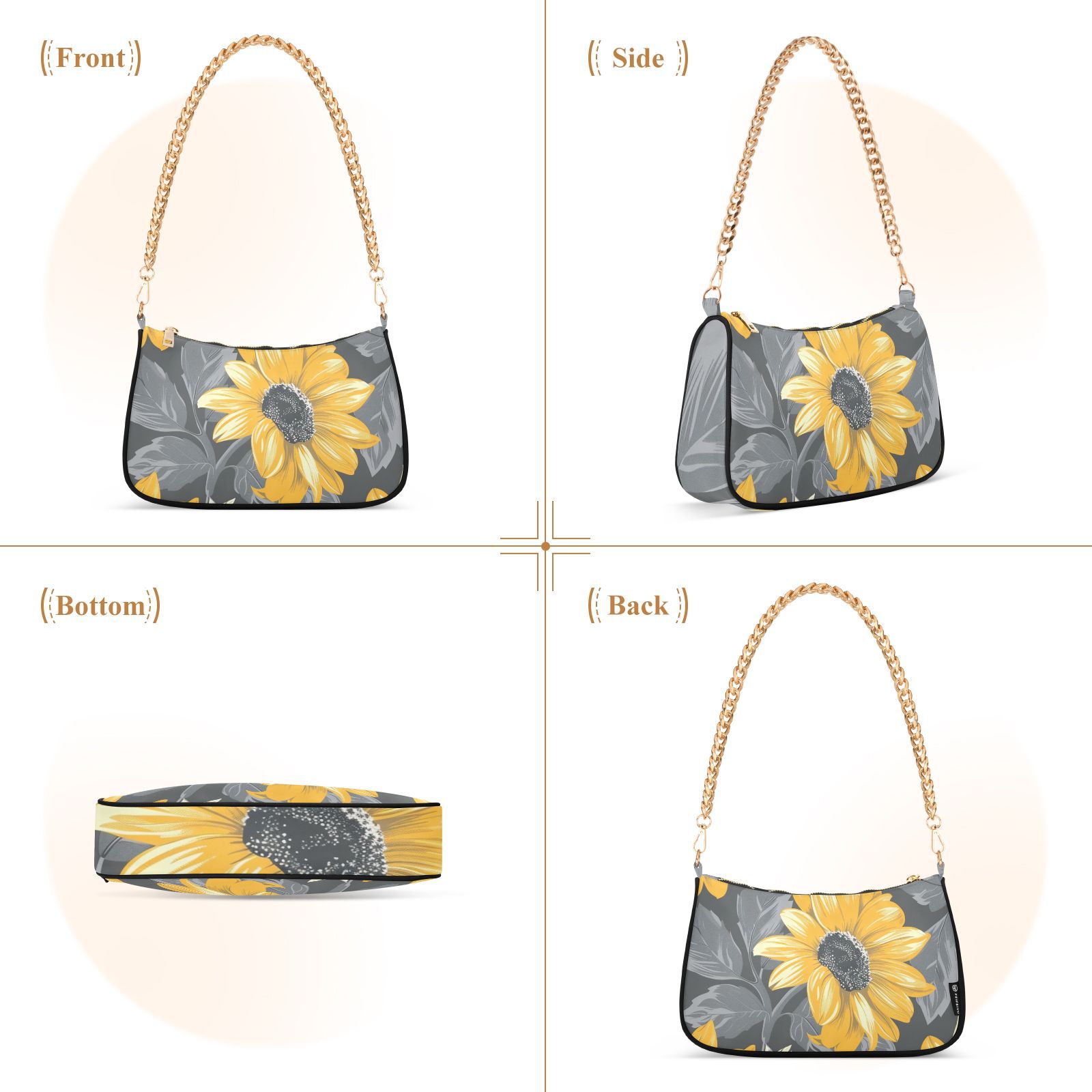 Sunflowers and LeavesWomen Small Shoulder Bag Crossbody Tote Hobo Bags Purse Clutch Handbags with Chain Strap for Women