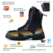 SAFETOE Heavy Duty Tactical Boots Mens Cow Leather Boots 8 Steel Toe Work Safety Shoes with Side Zipper Non-Slip Lightweight Comfortable