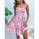 thumbnail image 4 of Vestido Mini Floral con Tirantes Finos, Escote Cuadrado, Corte A, Vestido de Verano para Mujer 2025 Rosa S, 4 of 9