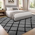 thumbnail image 3 of 8'x10' Large Shag Area Rug, Modern Diamond Pattern Fluffy Plush Soft Indoor Carpet, Non Slip Thick High Pile Fuzzy Shaggy Rug for Living Room Bedroom Dining Room Office Home Decor, Black & Gray, 3 of 8